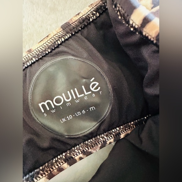Mouille Women's Black Brown Two Piece High Waist Swimsuit Bikini Animal Print S - Picture 3 of 4
